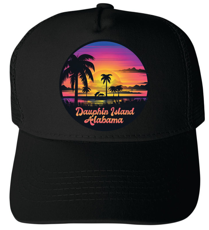 Dauphin Island Alabama Unisex Mesh Back Trucker Hat with Adjustable Snapback Black