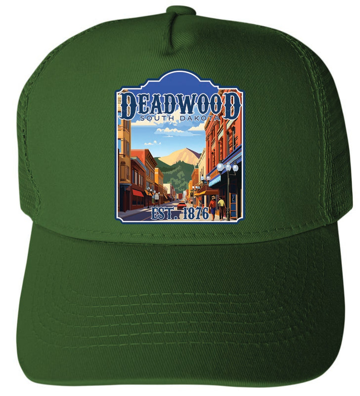 Deadwood South Dakota Wild West Design Green Unisex Mesh Back Trucker Hat with Adjustable Snapback 4-Pack