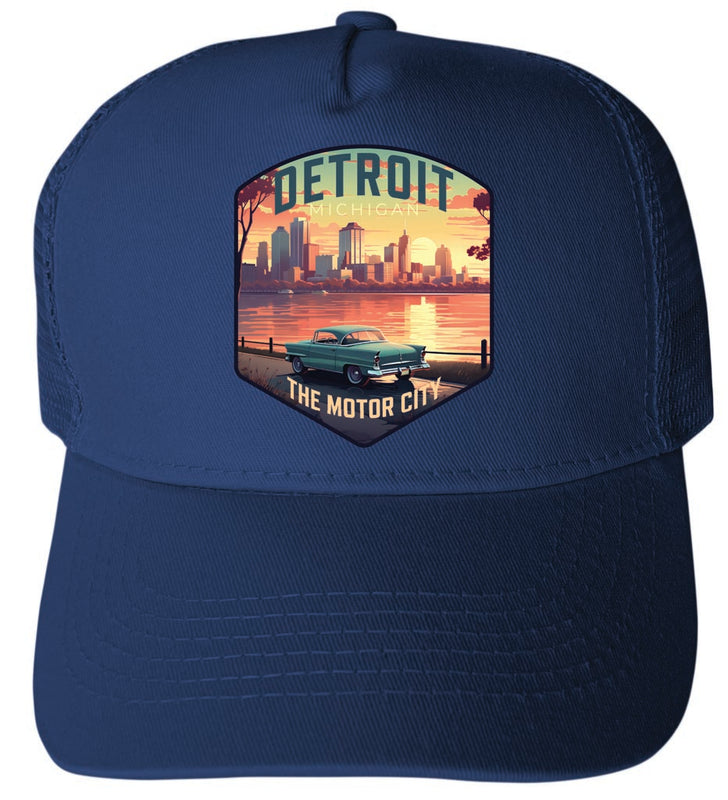 Detroit Michigan Design A Navy Unisex Mesh Back Trucker Hat with Adjustable Snapback 4-Pack