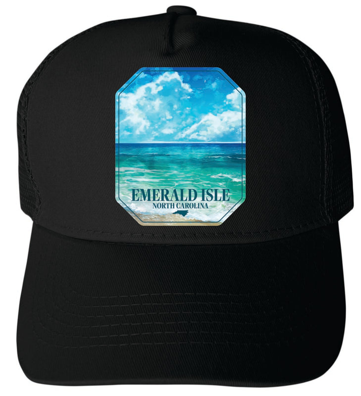 Emerald Isle North Carolina Unisex Mesh Back Trucker Hat with Adjustable Snapback Black