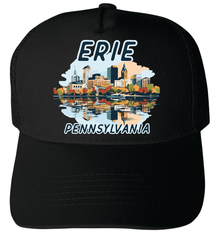 Erie Pennsylvania Unisex Mesh Back Trucker Hat with Adjustable Snapback Black