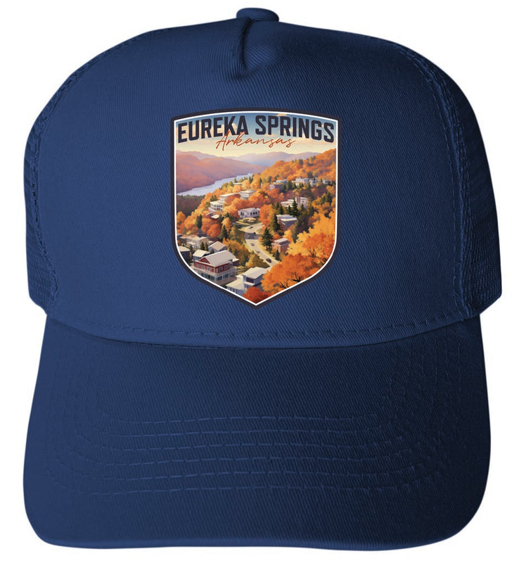 Eureka Springs Arkansas Little Switzerland of the Ozarks Design Navy Unisex Mesh Back Trucker Hat with Adjustable Snapback 4-Pack