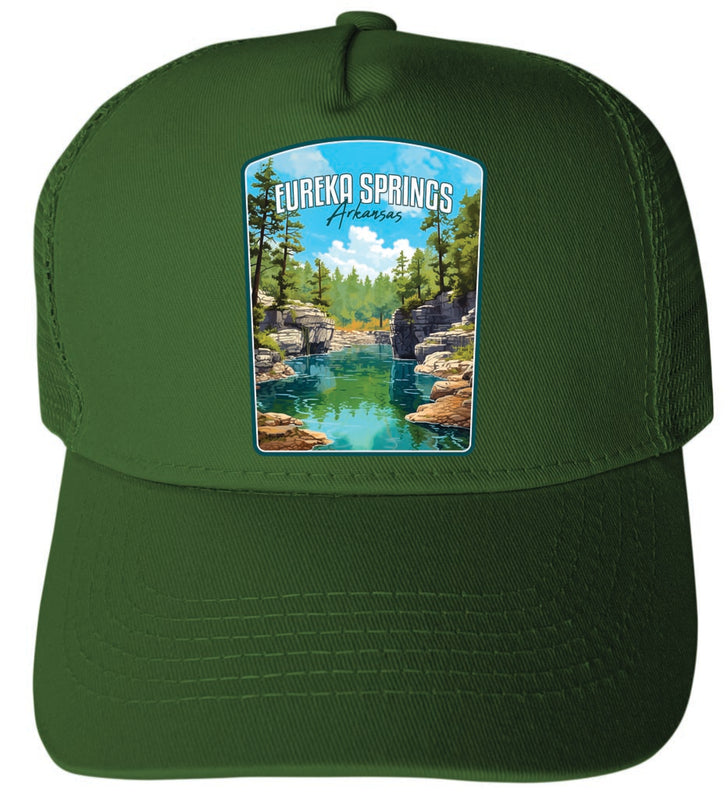 Eureka Springs Arkansas Natural Springs Design Green Unisex Mesh Back Trucker Hat with Adjustable Snapback 2-Pack