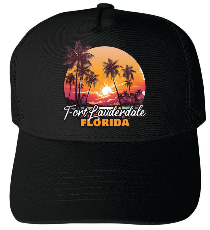 Fort Lauderdale Florida Unisex Mesh Back Trucker Hat with Adjustable Snapback Black