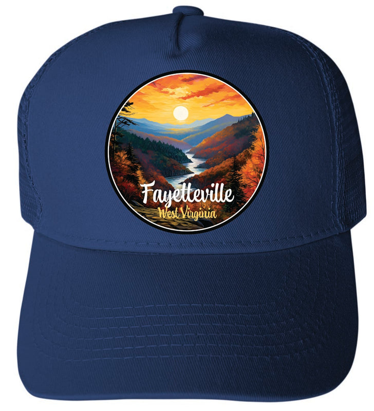 Fayetteville West Virginia Sunset Mountains Design Navy Unisex Mesh Back Trucker Hat with Adjustable Snapback 4-Pack
