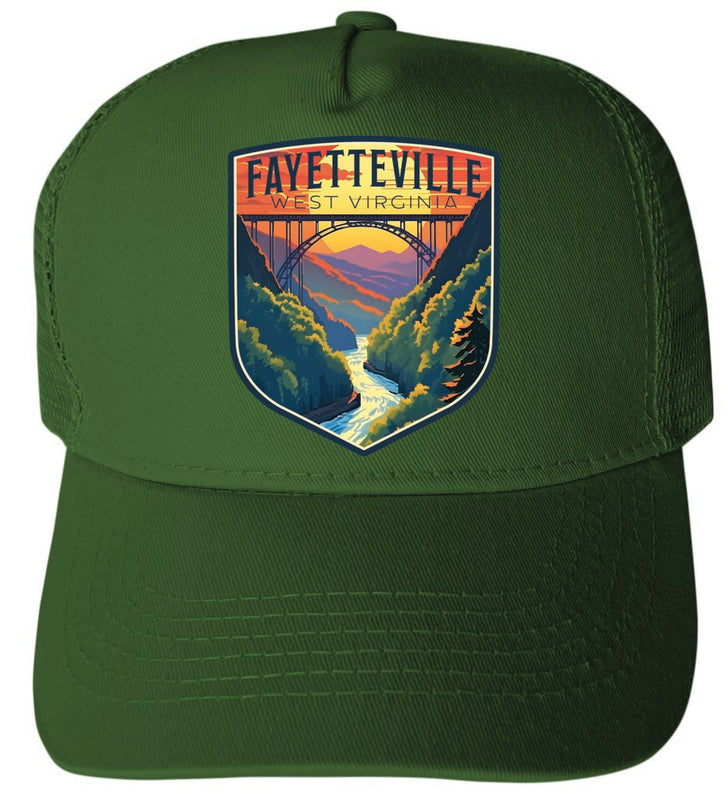 Fayetteville West Virginia New River Gorge Bridge Design Green Unisex Mesh Back Trucker Hat with Adjustable Snapback 2-Pack