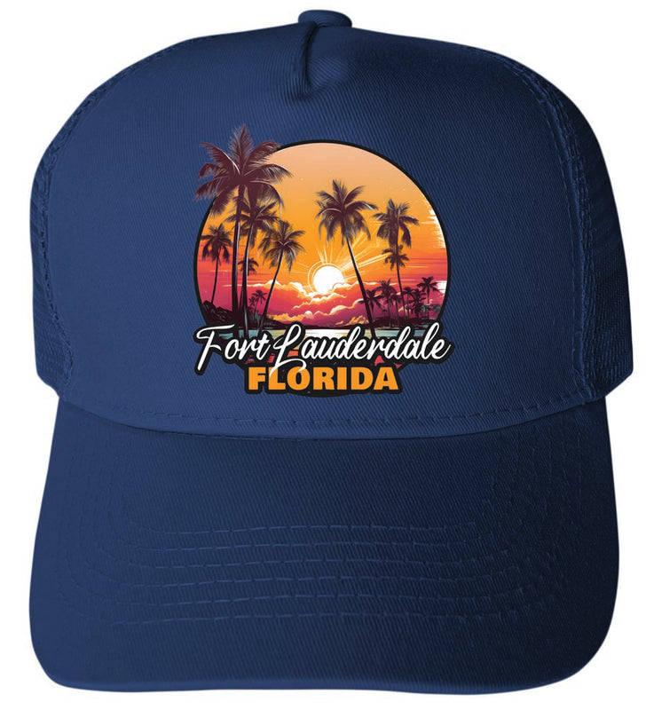 Fort Lauderdale Florida Design A Navy Unisex Mesh Back Trucker Hat with Adjustable Snapback 4-Pack