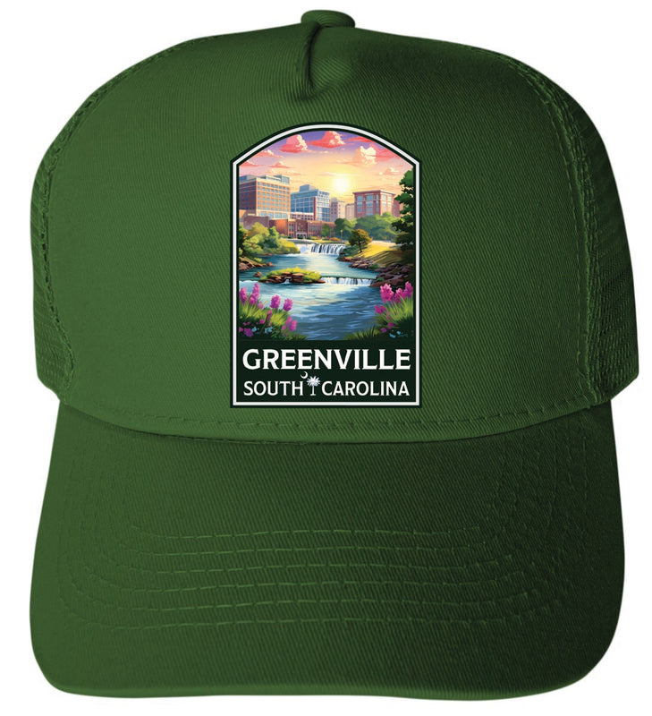 Greenville South Carolina Unisex Mesh Back Trucker Hat with Adjustable Snapback Green