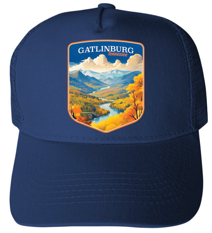 Gatlinburg Tennessee Design D Navy Unisex Mesh Back Trucker Hat with Adjustable Snapback 4-Pack