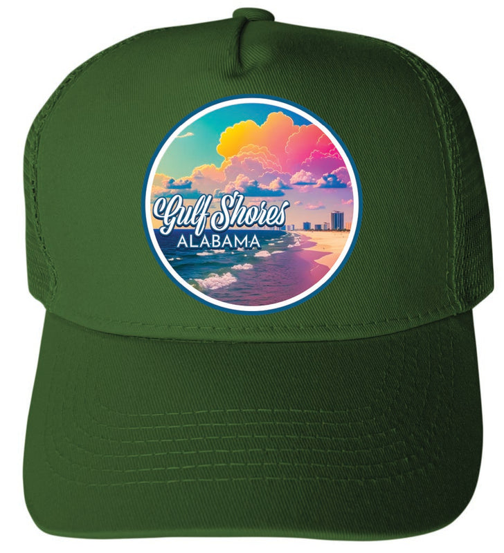 Gulf Shores Alabama Design A Green Unisex Mesh Back Trucker Hat with Adjustable Snapback 2-Pack