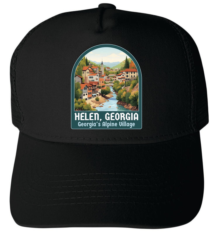 Helen Georgia Unisex Mesh Back Trucker Hat with Adjustable Snapback Black