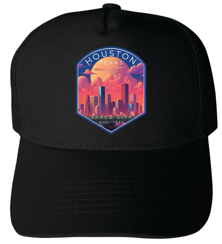 Houston Texas Unisex Mesh Back Trucker Hat with Adjustable Snapback Black