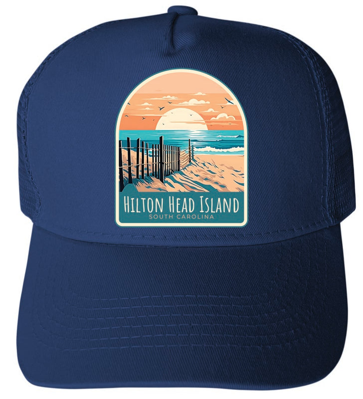 Hilton Head Island South Carolina Design C Navy Unisex Mesh Back Trucker Hat with Adjustable Snapback 4-Pack