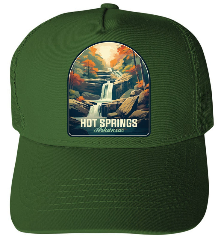 Hot Springs Arkansas Autumn Waterfall Design Green Unisex Mesh Back Trucker Hat with Adjustable Snapback 2-Pack