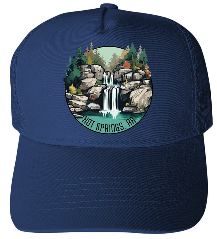 Hot Springs Arkansas Waterfall Illustration Design Navy Unisex Mesh Back Trucker Hat with Adjustable Snapback 4-Pack
