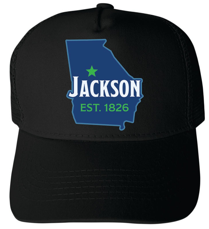 Jackson Georgia Unisex Mesh Back Trucker Hat with Adjustable Snapback Black