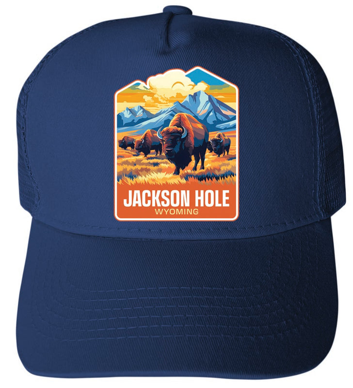 Jackson Hole Wyoming Design A Navy Unisex Mesh Back Trucker Hat with Adjustable Snapback 4-Pack
