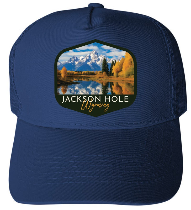 Jackson Hole Wyoming Design B Navy Unisex Mesh Back Trucker Hat with Adjustable Snapback 4-Pack
