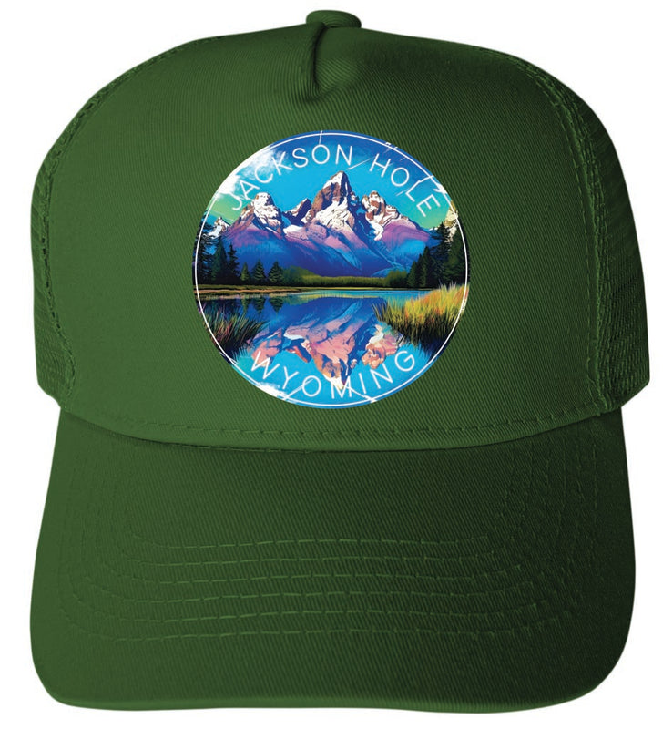 Jackson Hole Wyoming Design C Green Unisex Mesh Back Trucker Hat with Adjustable Snapback 2-Pack