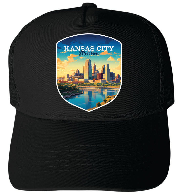 Kansas City Missouri Unisex Mesh Back Trucker Hat with Adjustable Snapback Black