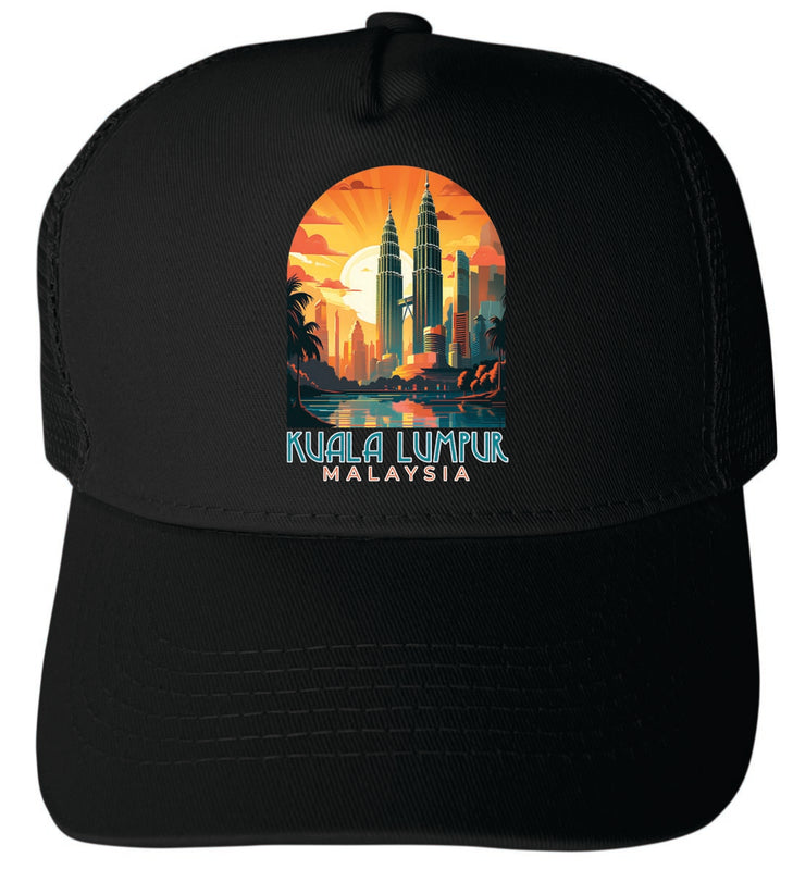 Kuala Lumpur Malaysia Unisex Mesh Back Trucker Hat with Adjustable Snapback Black