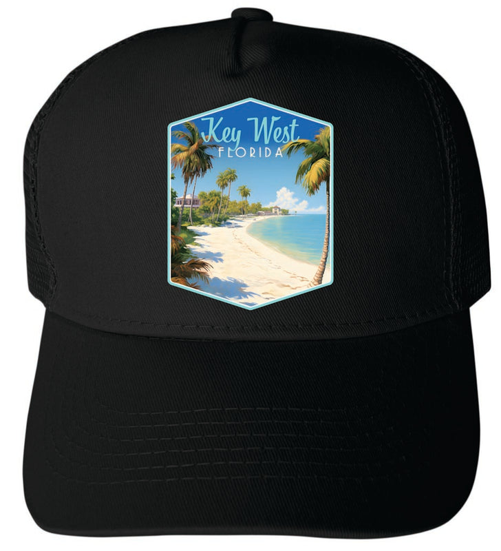 Key West Florida Design B Black Unisex Mesh Back Trucker Hat with Adjustable Snapback Single