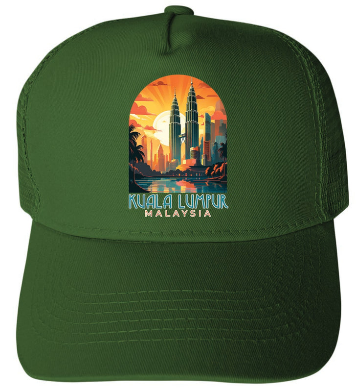 Kuala Lumpur Malaysia Design A Green Unisex Mesh Back Trucker Hat with Adjustable Snapback 2-Pack
