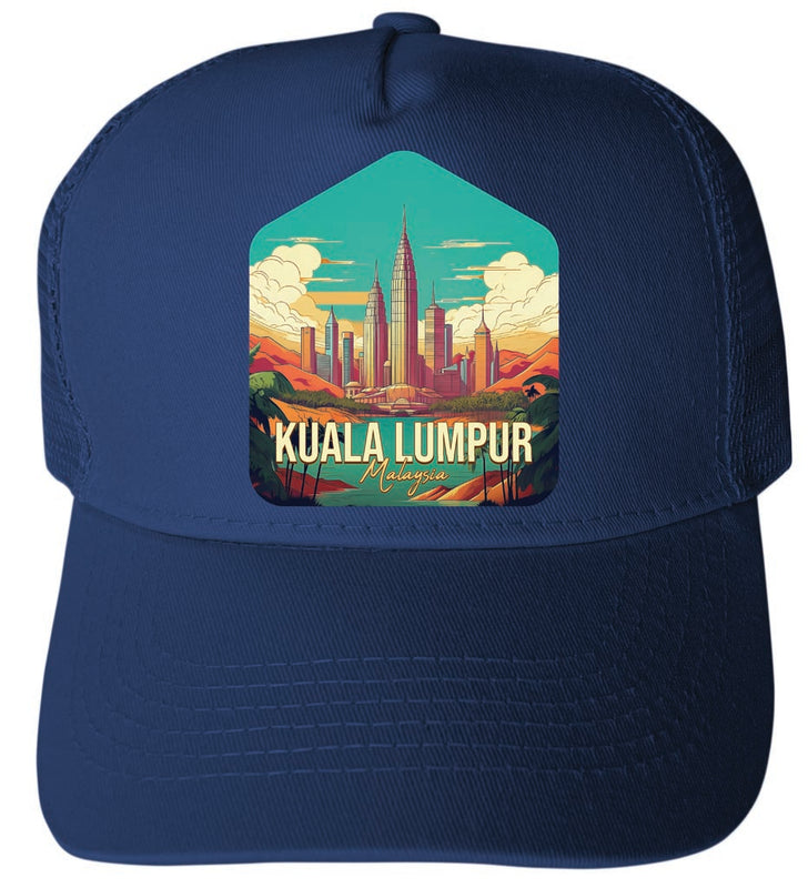 Kuala Lumpur Malaysia Design B Navy Unisex Mesh Back Trucker Hat with Adjustable Snapback 2-Pack