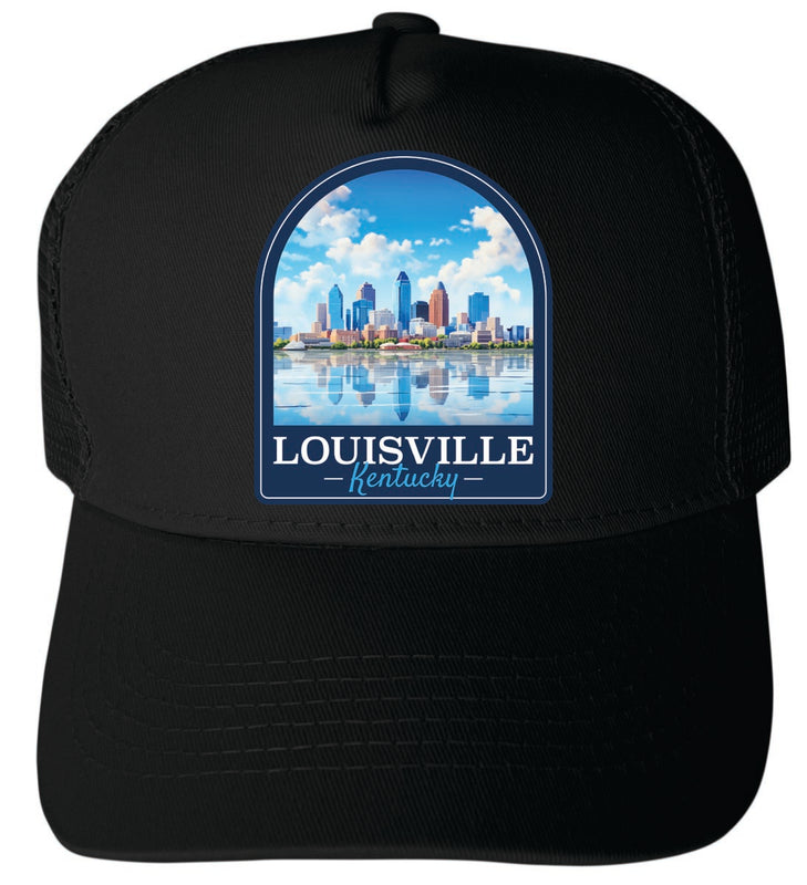 Louisville Kentucky Unisex Mesh Back Trucker Hat with Adjustable Snapback Black