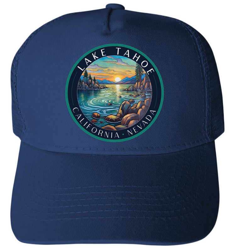 Lake Tahoe Design C Navy Unisex Mesh Back Trucker Hat with Adjustable Snapback 4-Pack