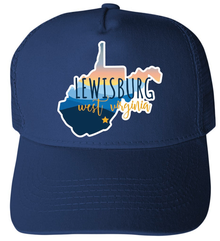 Lewisburg West Virginia Blue Ridge State Shape Navy Unisex Mesh Back Trucker Hat with Adjustable Snapback 4-Pack