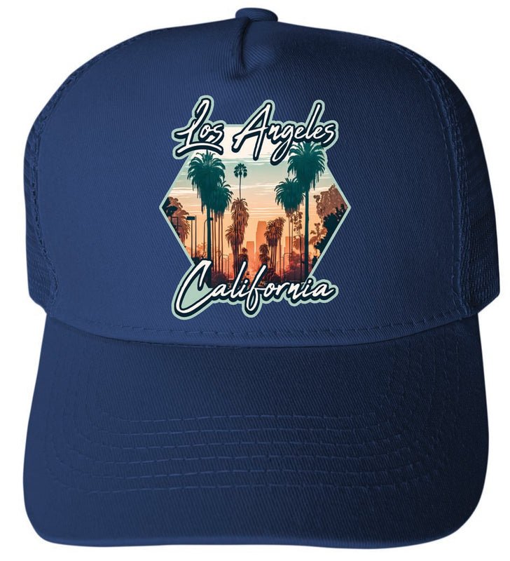 Los Angeles California Design B Navy Unisex Mesh Back Trucker Hat with Adjustable Snapback 4-Pack