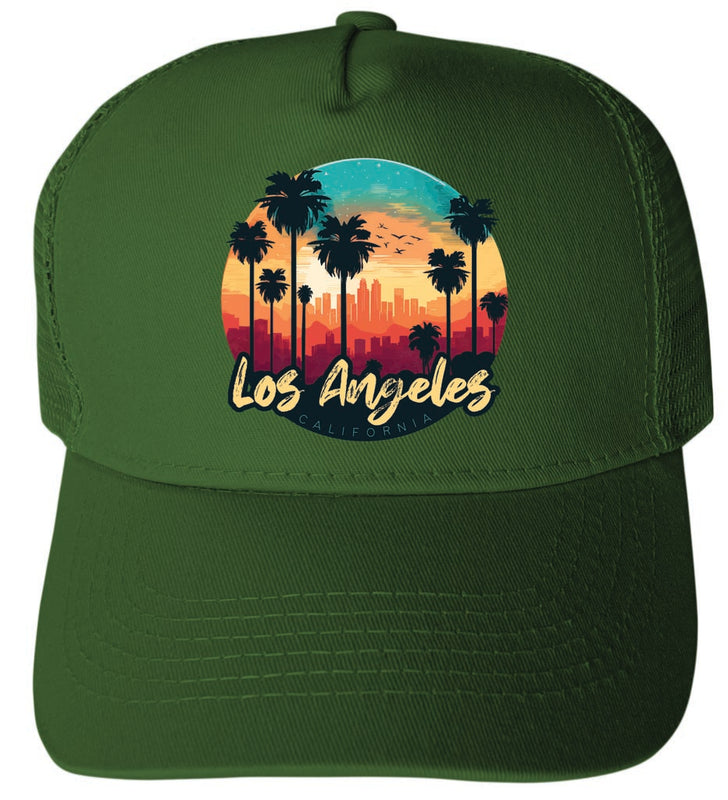 Los Angeles California Design C Green Unisex Mesh Back Trucker Hat with Adjustable Snapback 2-Pack