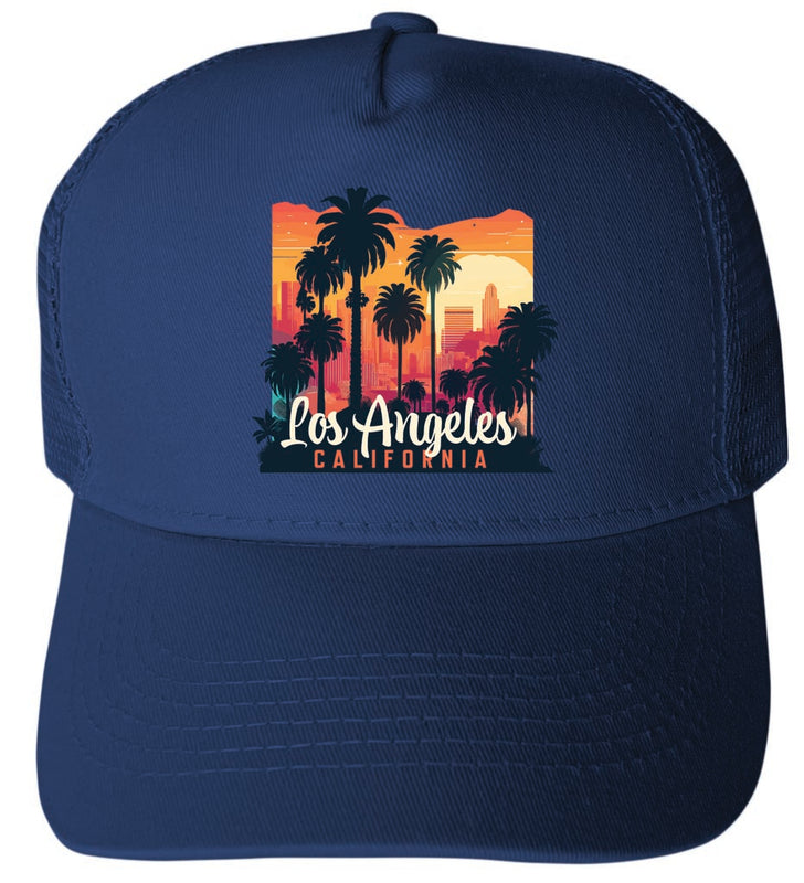 Los Angeles California Design D Navy Unisex Mesh Back Trucker Hat with Adjustable Snapback 4-Pack