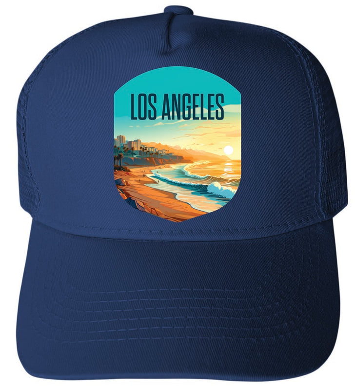 Los Angeles California Design E Navy Unisex Mesh Back Trucker Hat with Adjustable Snapback 4-Pack