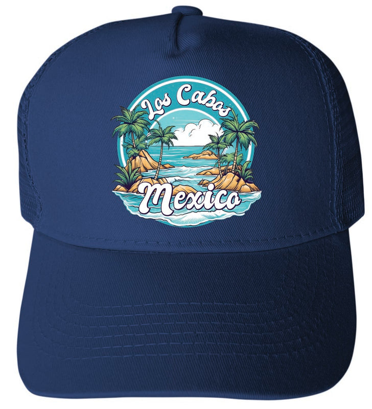 Los Cabos Mexico Design A Navy Unisex Mesh Back Trucker Hat with Adjustable Snapback 4-Pack