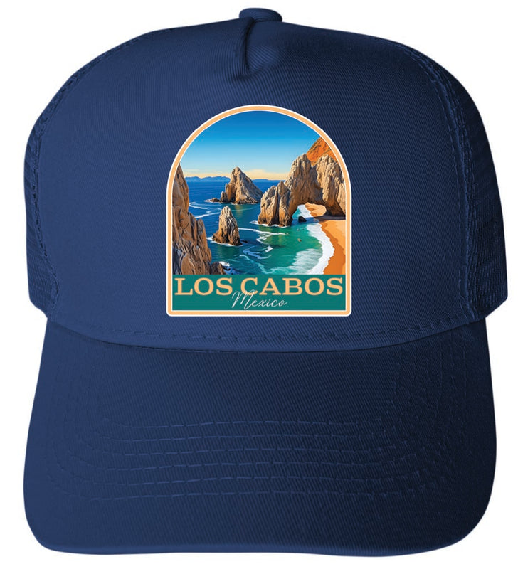 Los Cabos Mexico Design B Navy Unisex Mesh Back Trucker Hat with Adjustable Snapback 4-Pack
