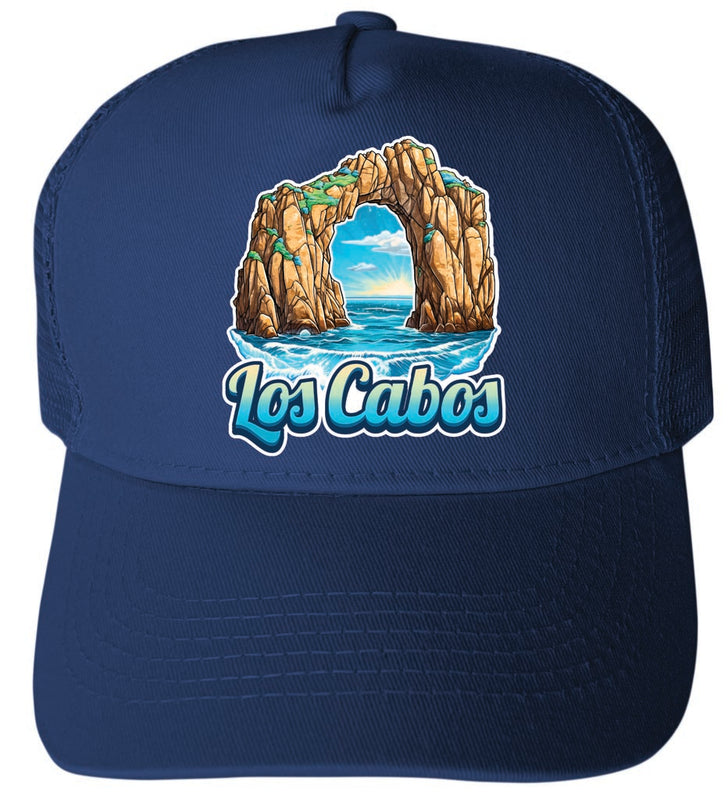 Los Cabos Mexico Design C Navy Unisex Mesh Back Trucker Hat with Adjustable Snapback 4-Pack