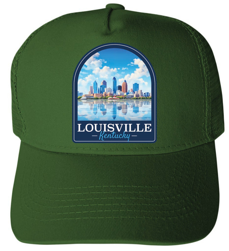 Louisville Kentucky Daytime Cityscape Design Green Unisex Mesh Back Trucker Hat with Adjustable Snapback Single