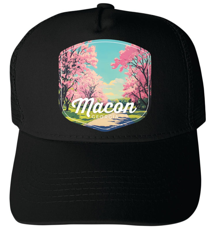Macon Georgia Unisex Mesh Back Trucker Hat with Adjustable Snapback Black