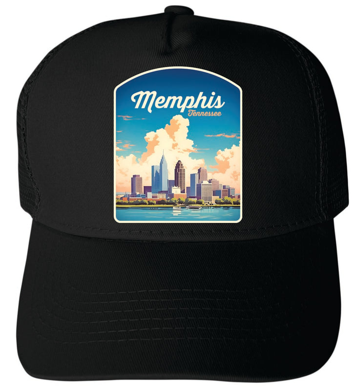 Memphis Tennessee Unisex Mesh Back Trucker Hat with Adjustable Snapback Black