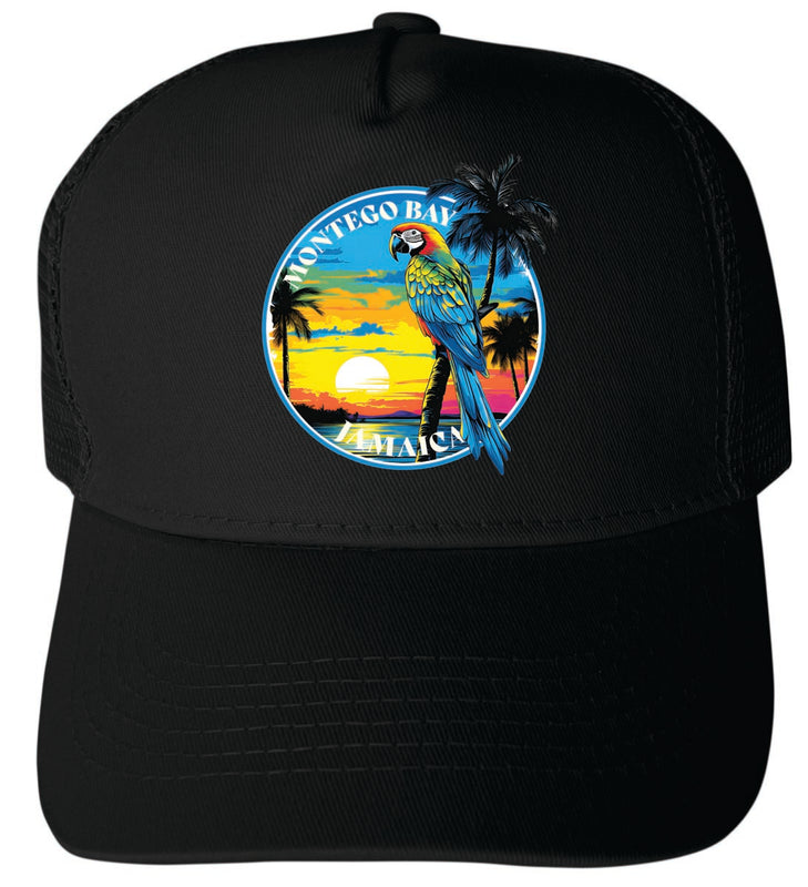 Montego Bay Jamaica Unisex Mesh Back Trucker Hat with Adjustable Snapback Black