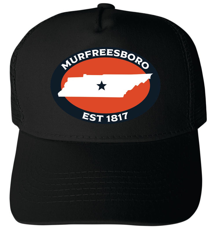 Murfreesboro Tennessee Unisex Mesh Back Trucker Hat with Adjustable Snapback Black