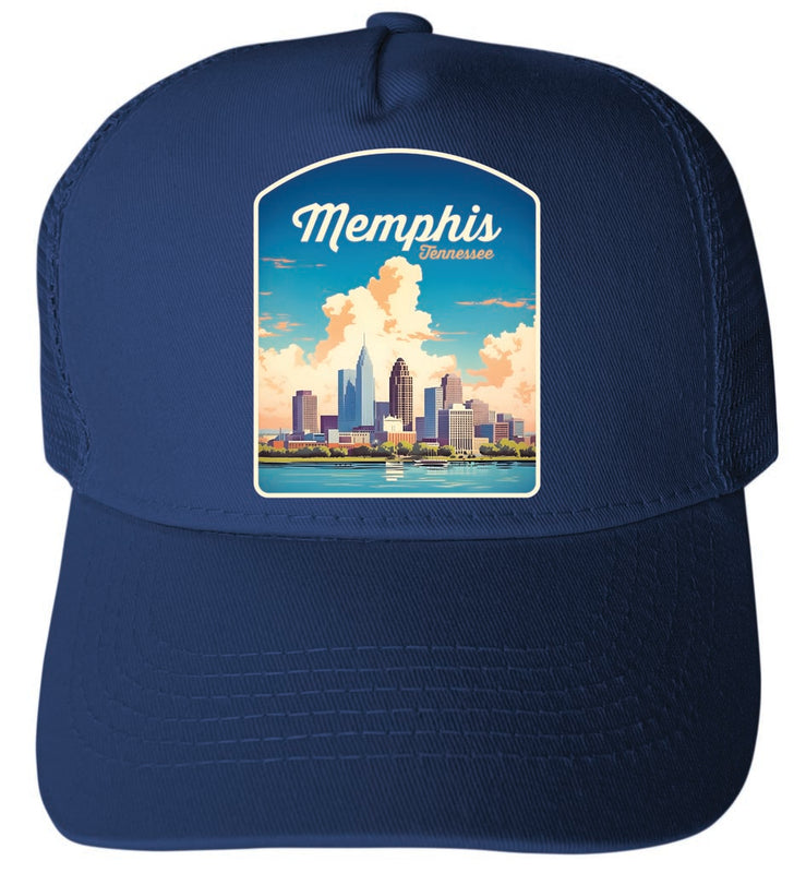 Memphis Tennessee Design A Navy Unisex Mesh Back Trucker Hat with Adjustable Snapback 4-Pack