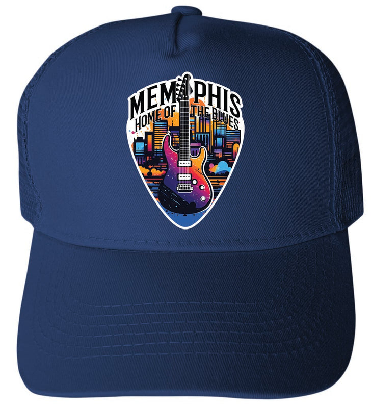 Memphis Tennessee Design B Navy Unisex Mesh Back Trucker Hat with Adjustable Snapback 4-Pack