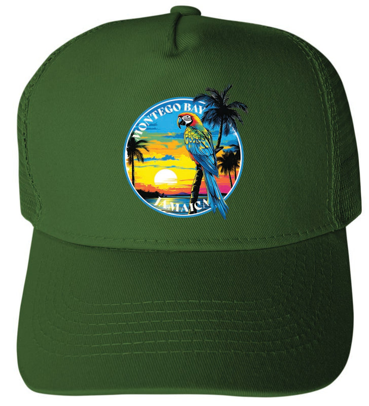 Montego Bay Jamaica Design A Green Unisex Mesh Back Trucker Hat with Adjustable Snapback 2-Pack