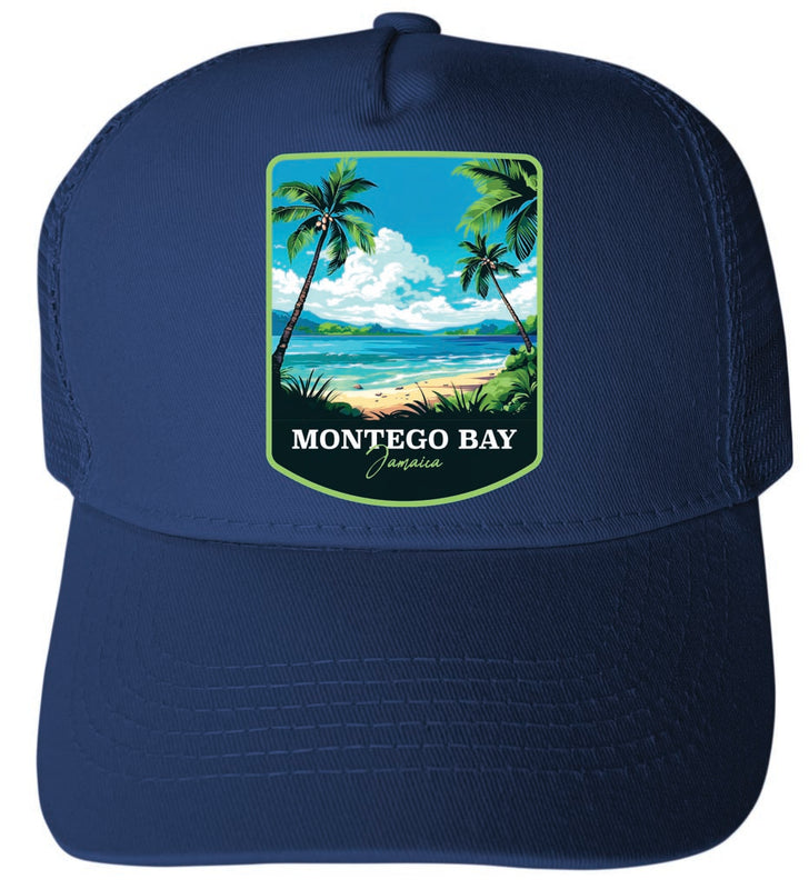Montego Bay Jamaica Design B Navy Unisex Mesh Back Trucker Hat with Adjustable Snapback 4-Pack