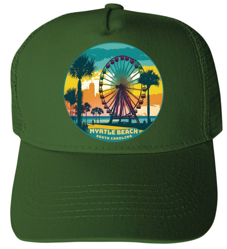 Myrtle Beach South Carolina Design C Green Unisex Mesh Back Trucker Hat with Adjustable Snapback 2-Pack