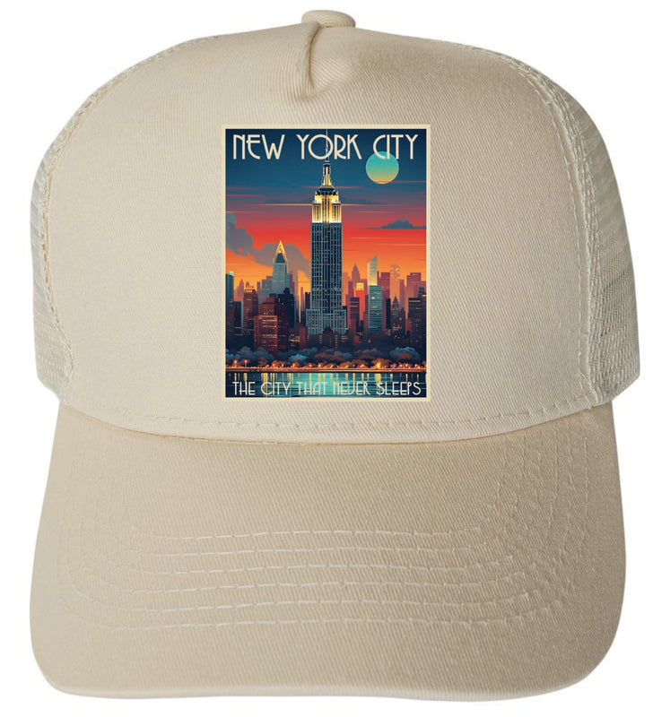 New York City, New York Design B Cream Unisex Mesh Back Trucker Hat with Adjustable Snapback 4-Pack