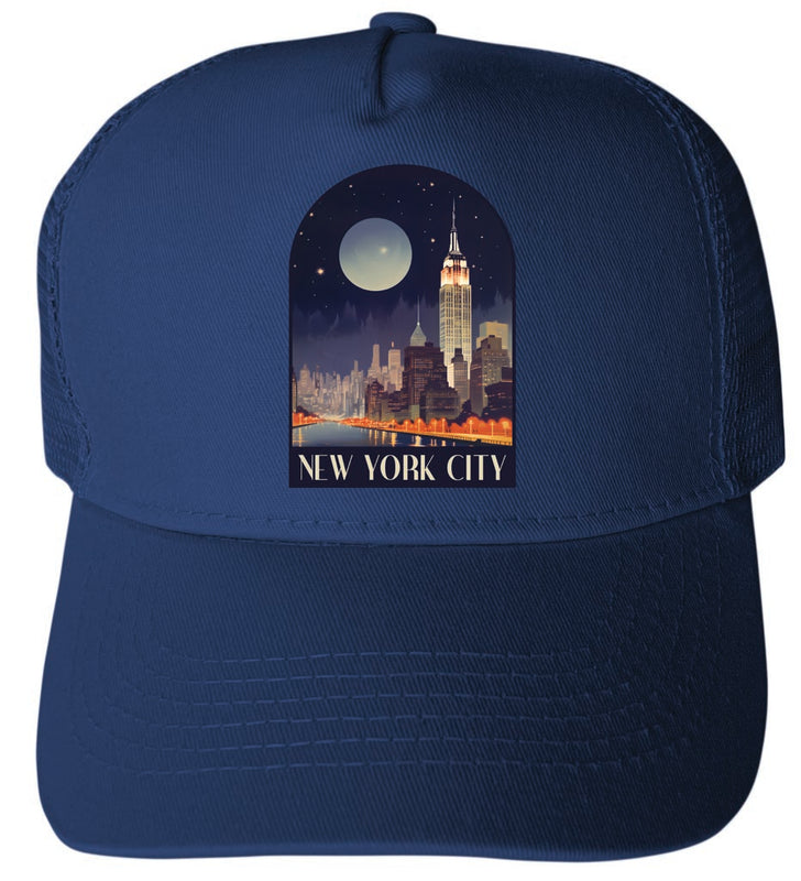 New York City, New York Design C Navy Unisex Mesh Back Trucker Hat with Adjustable Snapback Single
